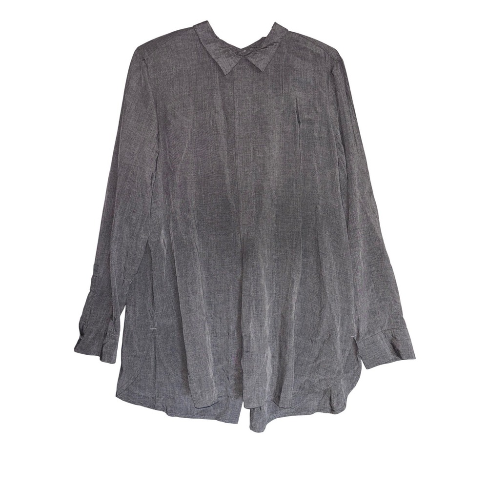 J Jill Gray Large Tunic Shirt Womens Long Sleeve Back Button Up Detail Office